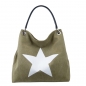 Preview: ITAL. DAMEN SCHULTERTASCHE SHOPPER IN CANVAS UND LEDER MIT STERN DRUCK SHCV223