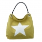 Preview: ITAL. DAMEN SCHULTERTASCHE SHOPPER IN CANVAS UND LEDER MIT STERN DRUCK SHCV223