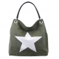 Preview: ITAL. DAMEN SCHULTERTASCHE SHOPPER IN CANVAS UND LEDER MIT STERN DRUCK SHCV223