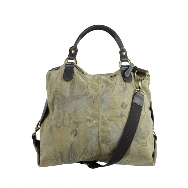 ITAL. DAMEN SCHULTERTASCHE SHOPPER IN CANVAS UND LEDER MIT FARBE SPLASH SHCV2629