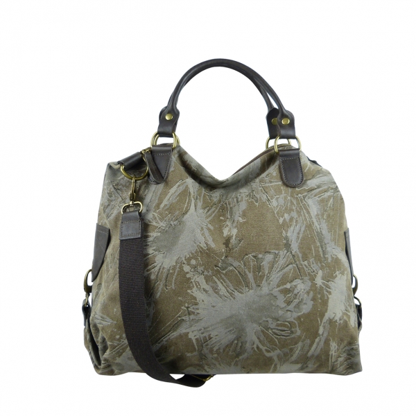 ITAL. DAMEN SCHULTERTASCHE SHOPPER IN CANVAS UND LEDER MIT FARBE SPLASH SHCV2629