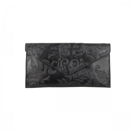 DAMEN CLUTCH UMHÄNGETASCHE AUS RINDLEDER MIT BLUMEN DRUCK SHG218