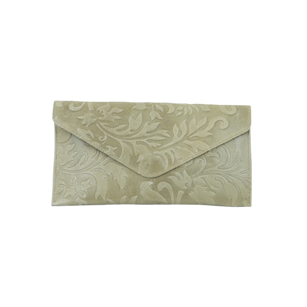 DAMEN CLUTCH UMHÄNGETASCHE AUS RINDLEDER MIT BLUMEN DRUCK SHG218