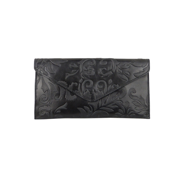 DAMEN CLUTCH UMHÄNGETASCHE AUS RINDLEDER MIT BLUMEN DRUCK SHG218